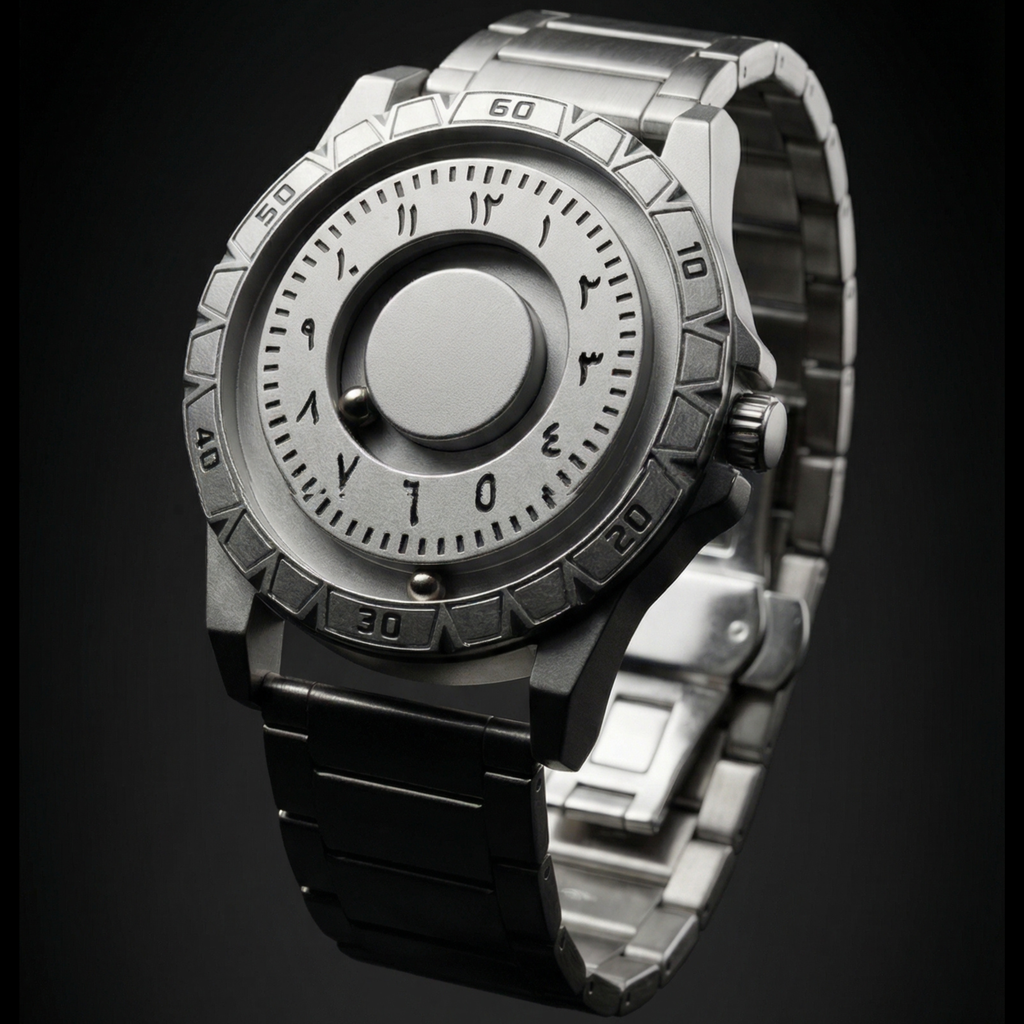 Magneto Metal Arabic Silver Watch classic