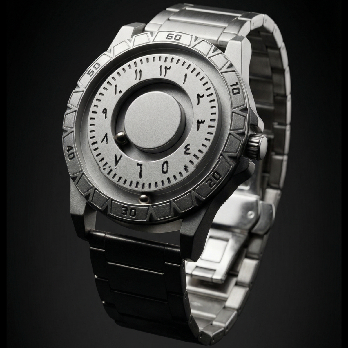 Magneto Metal Arabic Silver Watch classic