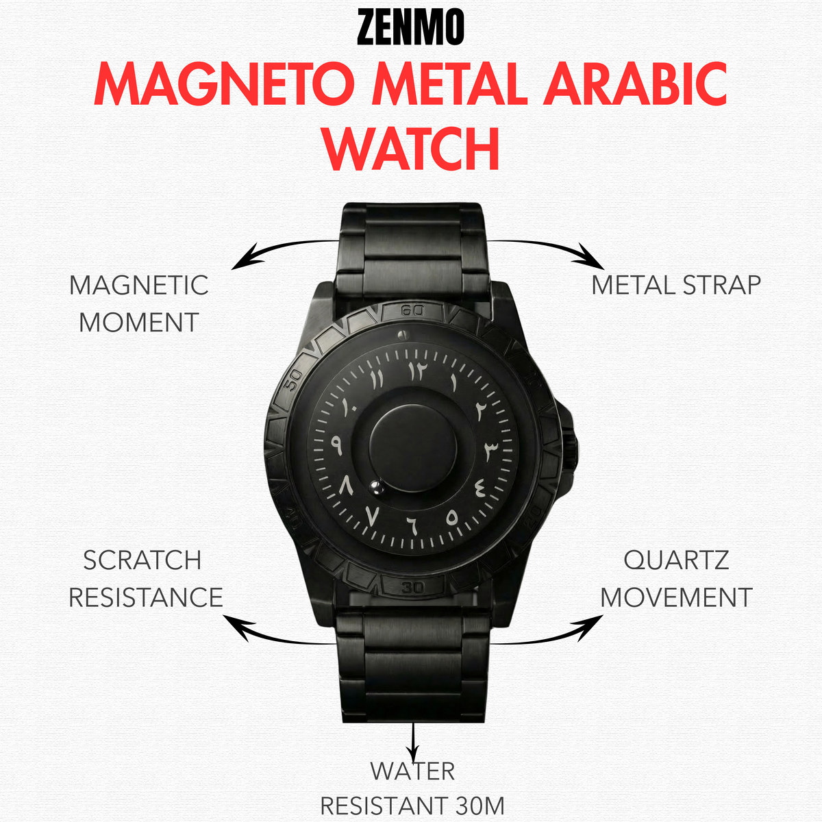 Magneto Metal Arabic Black Watch